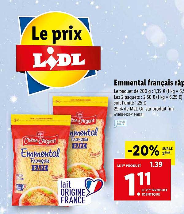 emmental français râpé chêne d'argent