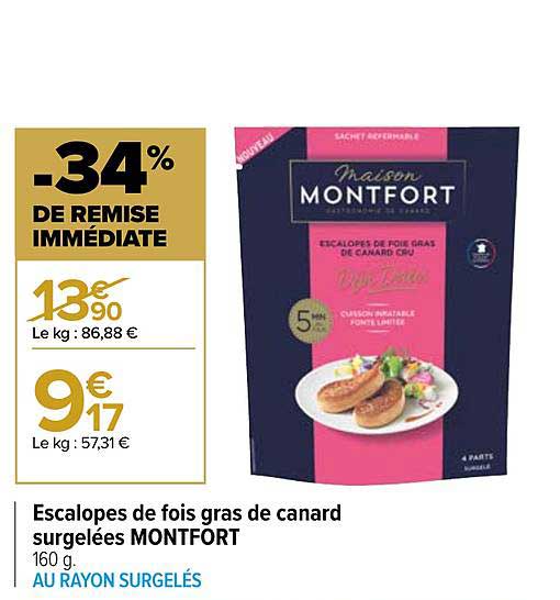 escalopes de fois gras de canard surgelées montfort