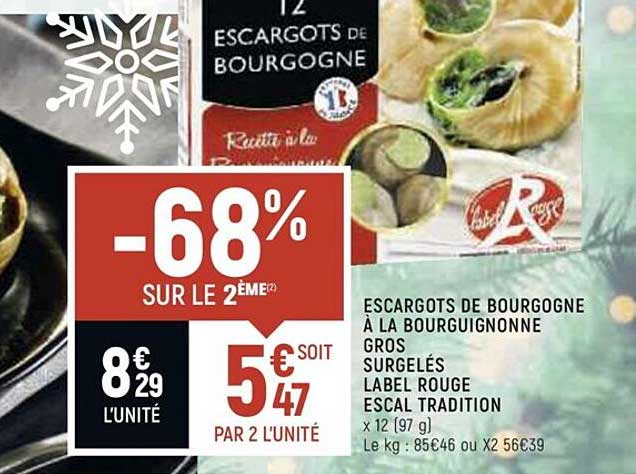 escargots de bourgogne à la bourguignonne gros surgelés label rouge escal tradition
