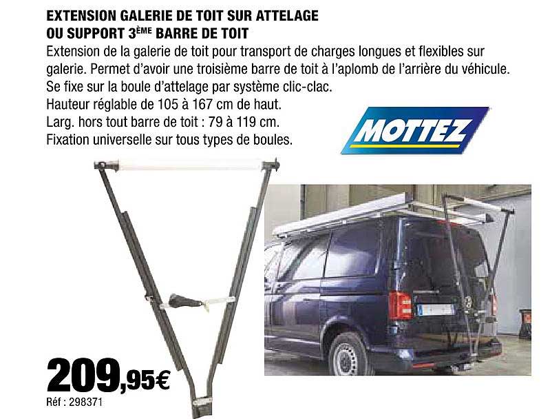 extension galerie de toit sur attelage ou support 3ème barre de toit pottez