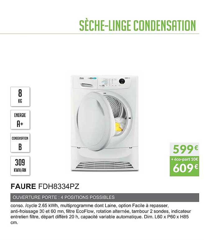 faure fdh8334pz ouverture porte 4 positions possibles