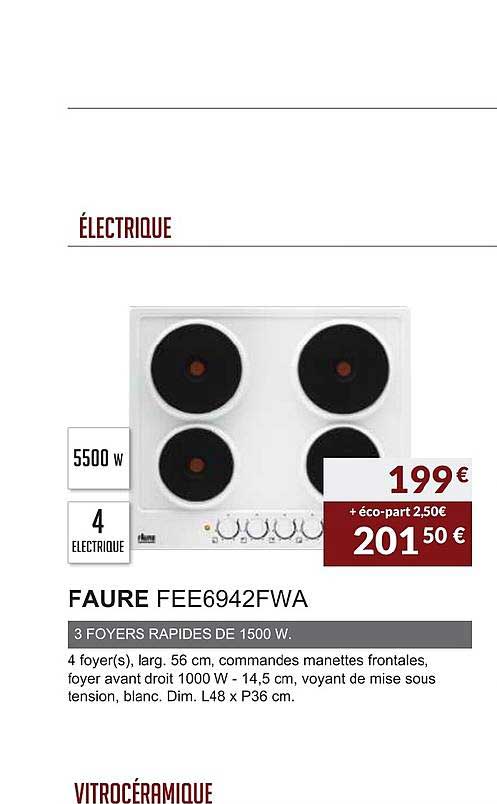 faure fee6942fwa 3 foyers rapides de 1500 w