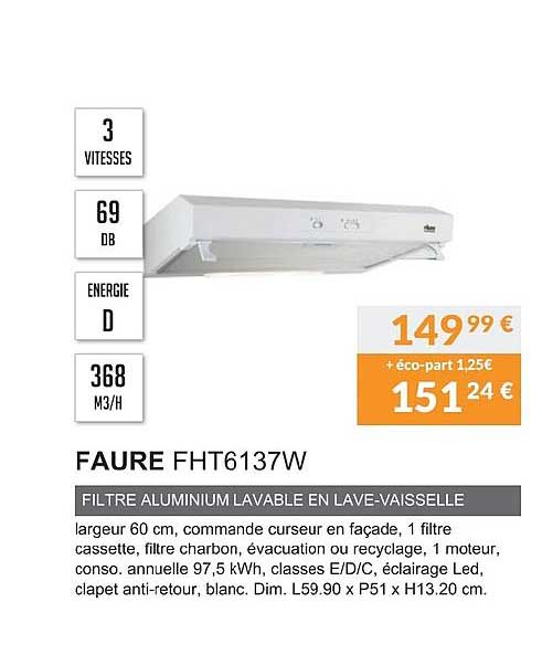 faure fht6137w filtre aluminium lavable lave vaisselle
