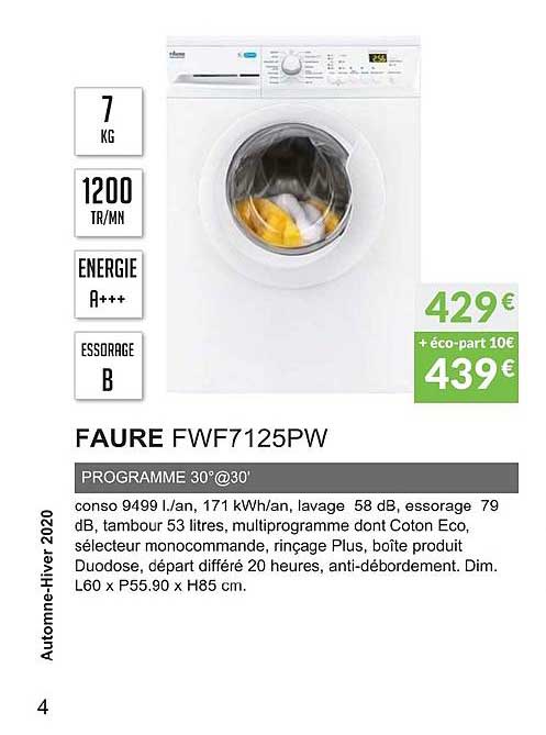 faure fwf7125pw programme 30°@30'