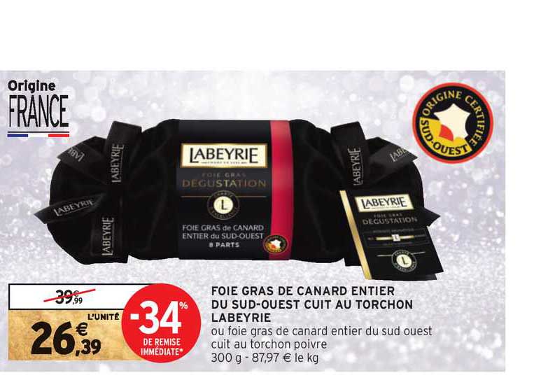 foie gras de canard entier du sud-ouest cuit au torchon labeyrie