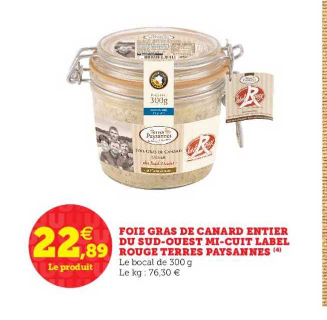 foie gras de canard entier du sud ouest mi cuit label rouge terres paysannes