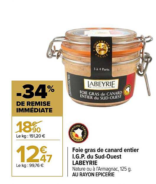 foie gras de canard entier i.g.p. du sud-ouest labeyrie