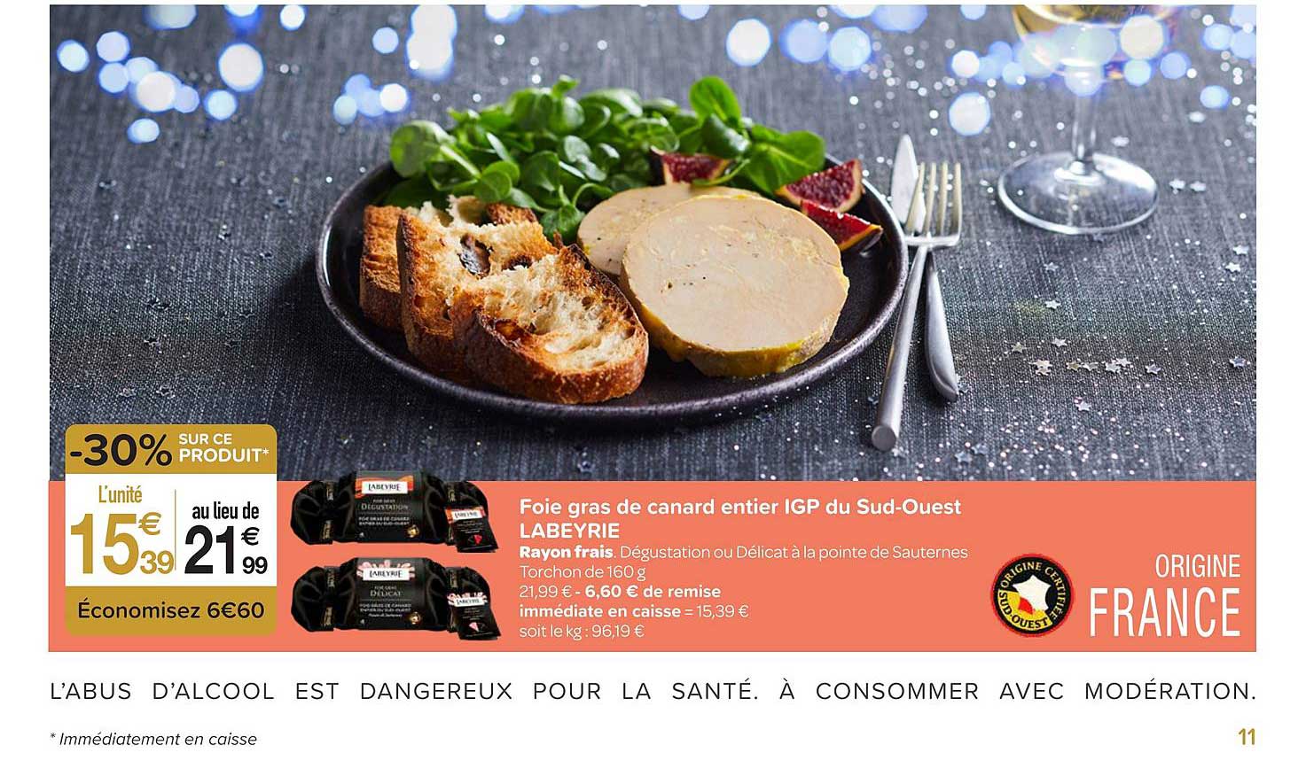 foie gras de canard entier igp du sud ouest labeyrie -30% sur ce produit