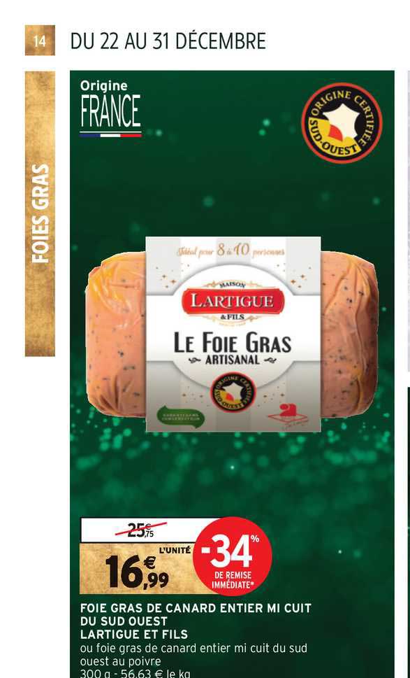 foie gras de canard entier mi cuit du sud ouest lartigue et  fils