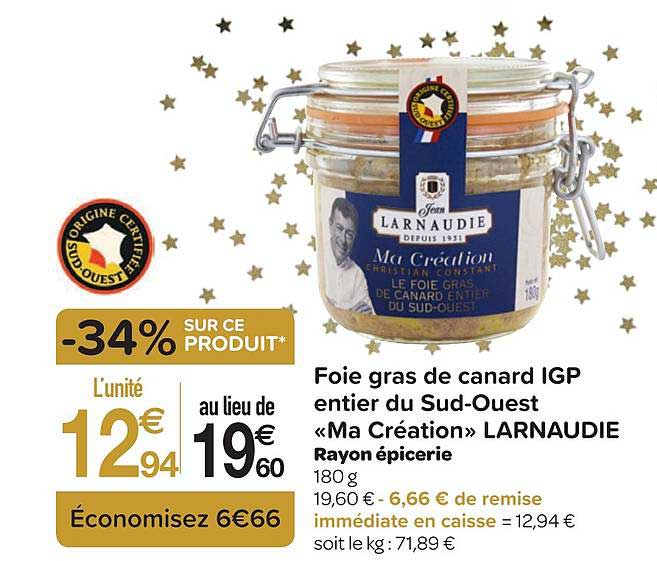 foie gras de canard igp entier du sud ouest "ma création" larnaudie