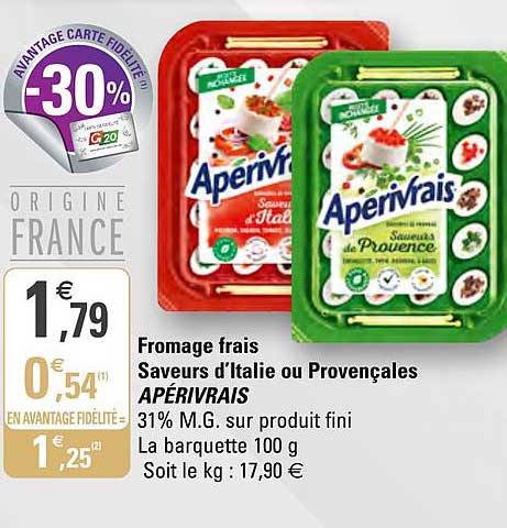 fromage frais saveurs d'italie ou provençales apérivrais