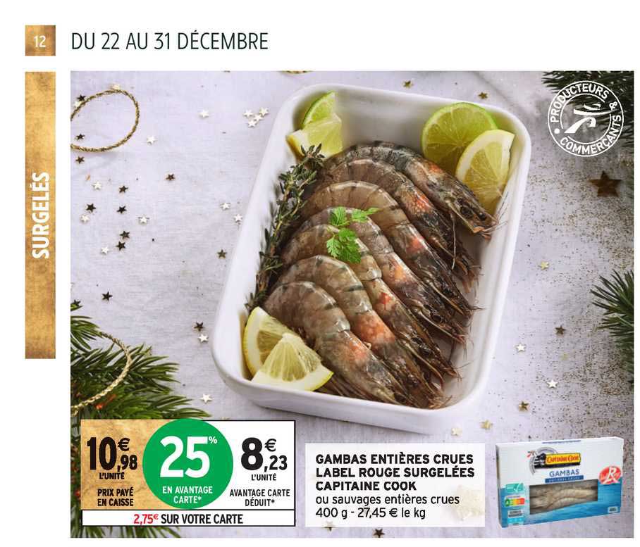 gambas entières crues label rouge surgelées capitaine cook