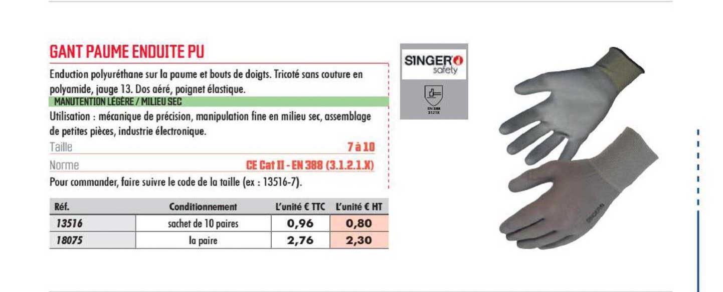 gant paume enduit pu singer safety