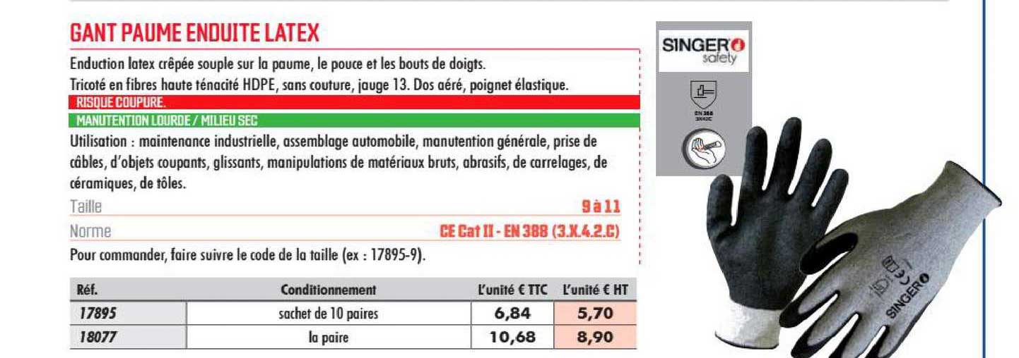 gant paume enduite latex singer safety