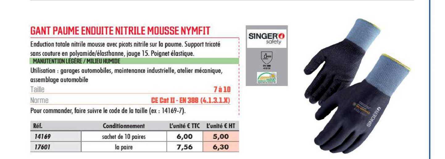gant paume enduite nitrile mousse nymfit singer safety