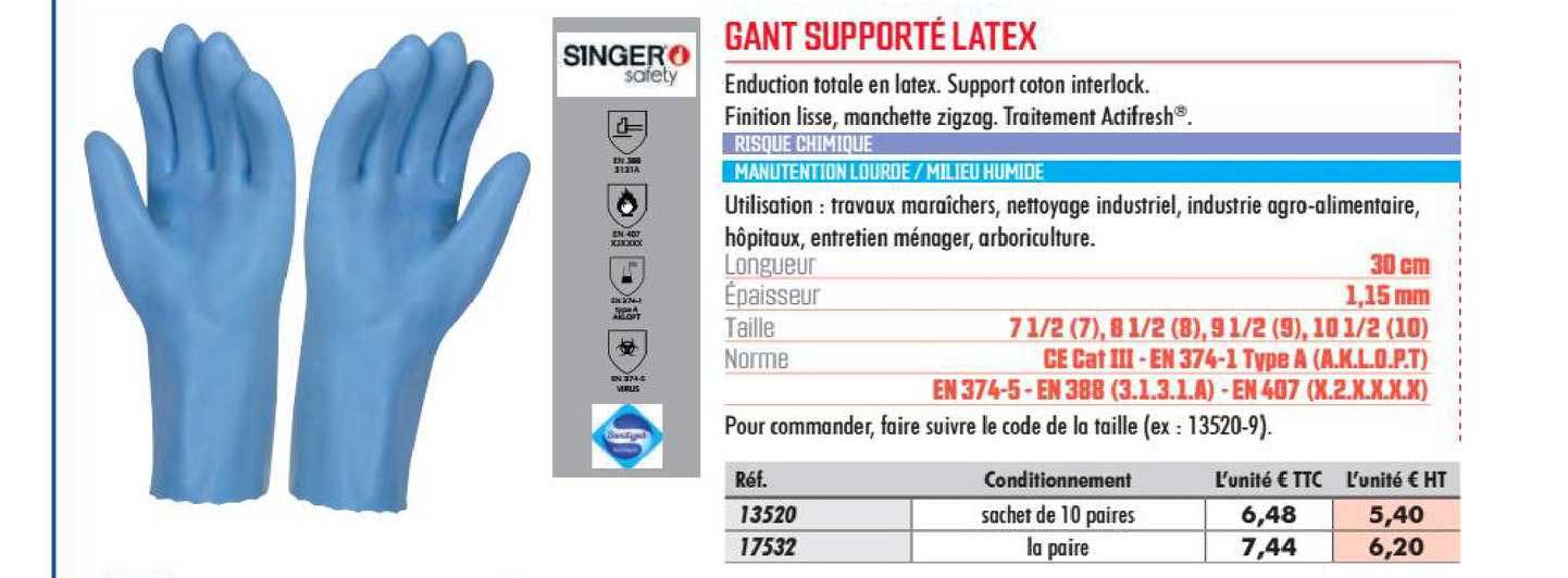 gant supporté latex singer safety