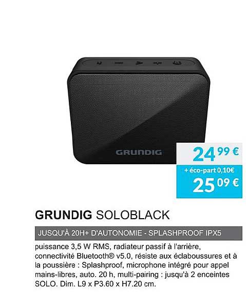 Grundig Soloblack Jusqu'à 20h+ D'autonomie Splashproof Ipx5