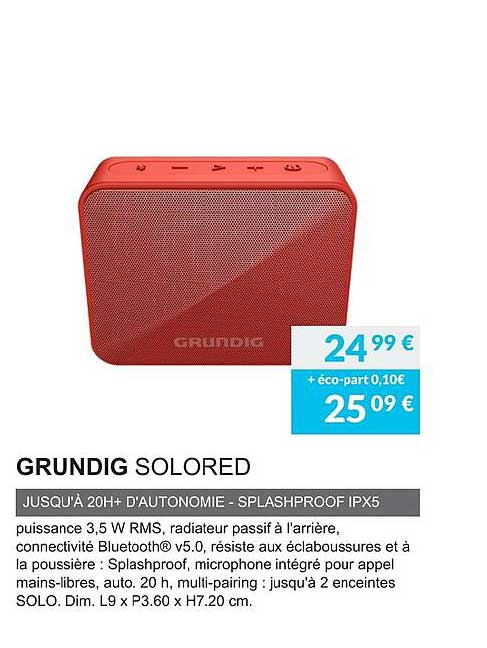 grundig solored jusqu'à 20h+ d'autonomie splashproof ipx5