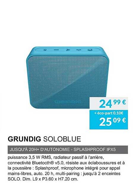 grundig solublue jusqu'à 20h+ d'autonomie splashproof ipx5