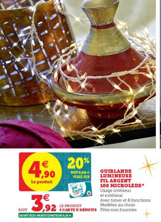 guirlande lumineuse fil argent 100 microleds