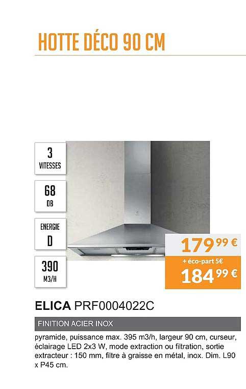 Hotte Déco 90 Cm Elica Prf0004022c Finition Acier Inox