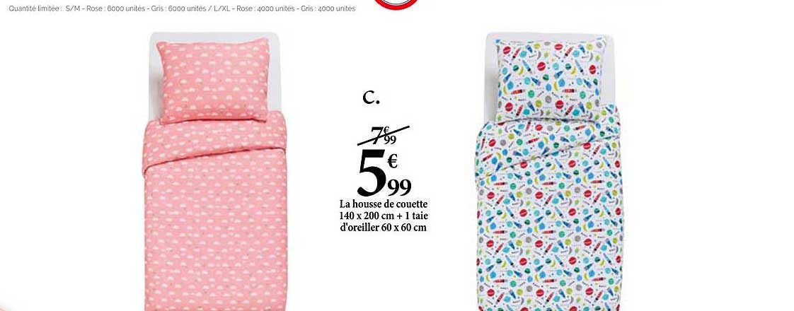 housse de couette 140 x 200 cm + 1 taie d'oreiller 60 x 60 cm