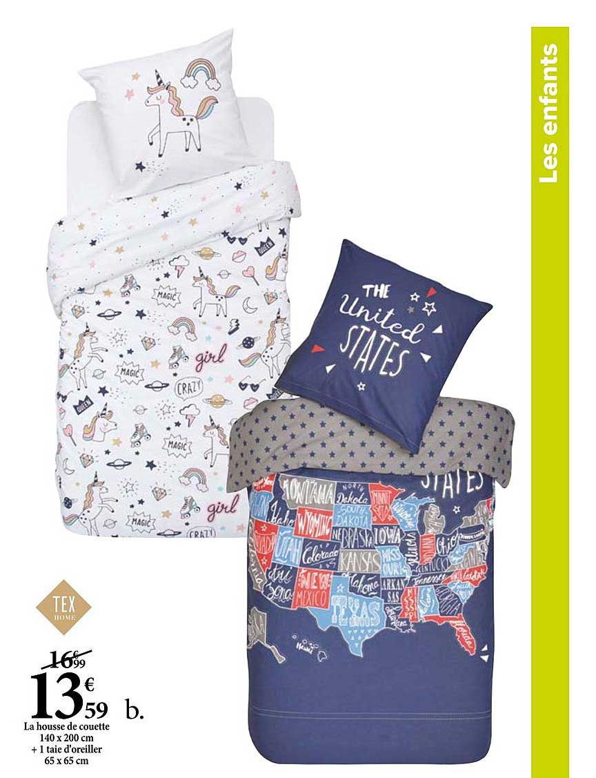 housse de couette 140 x200 cm + 1 taie d'oreiller 65 x 65 cm
