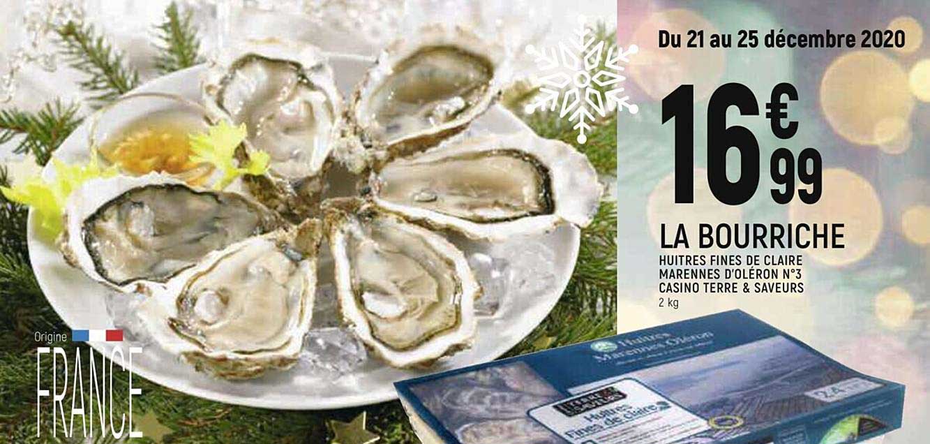huîtres fines de claire marenne d'oléron n°3 casino terre & saveurs
