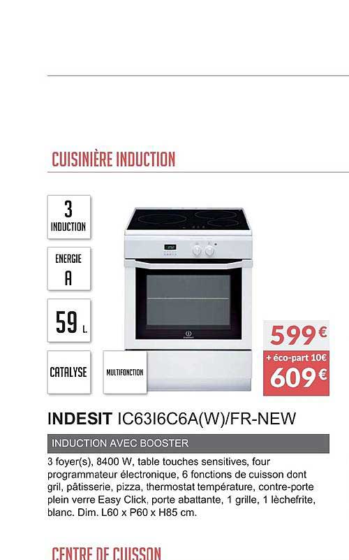cuisinière induction indesit ic63i6c6a w fr new induction avec booster