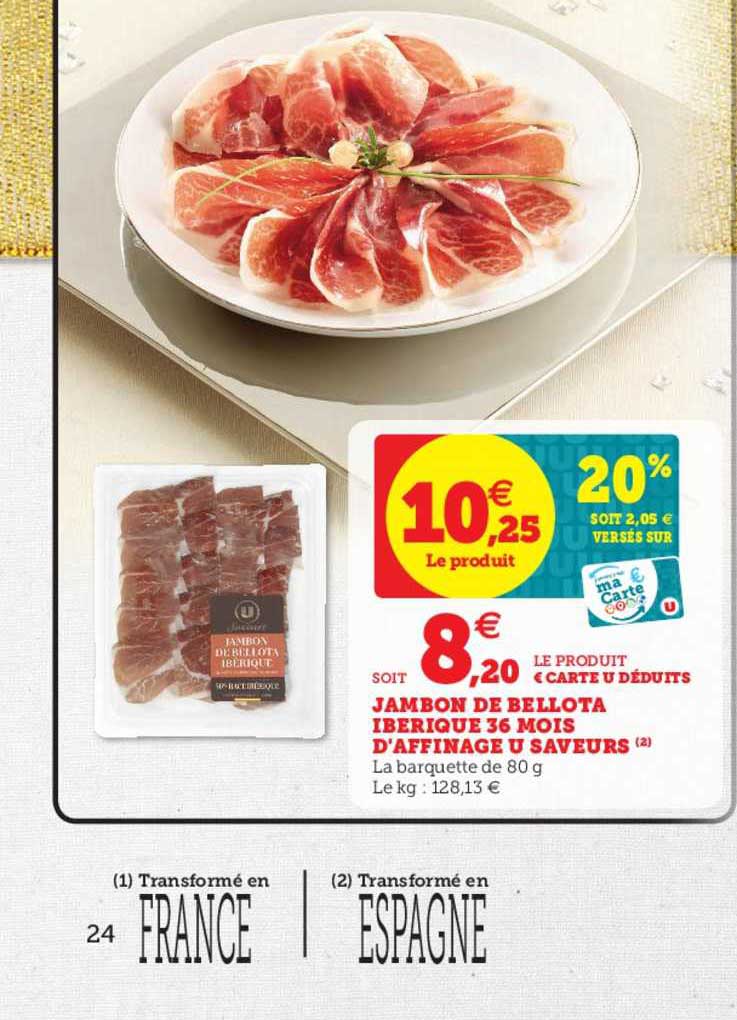 jambon de bellota ibérique 36 mois d'affinage u saveurs
