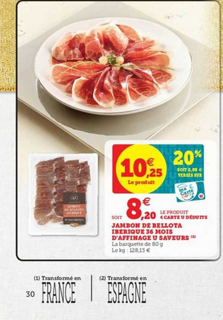 jambon de bellota ibérique 36 mois d'affinage u saveurs