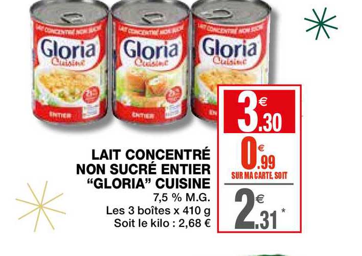 lait concentré non sucré entier gloria cuisine