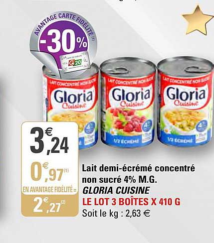 lait demi-écrémé concentré non sucré 4% m.g. gloria cuisine