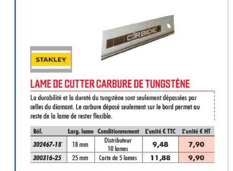 lame de cutter carbure de tungstène stanley