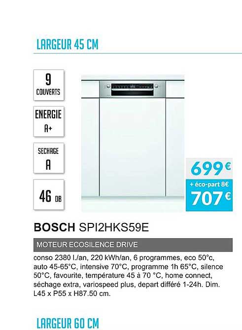 largeur 45 cm bosch spi2hks59e moteur ecosilence drive