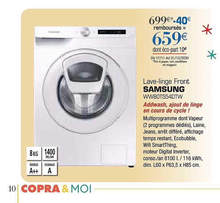 lave linge front samsung ww80t554dtw