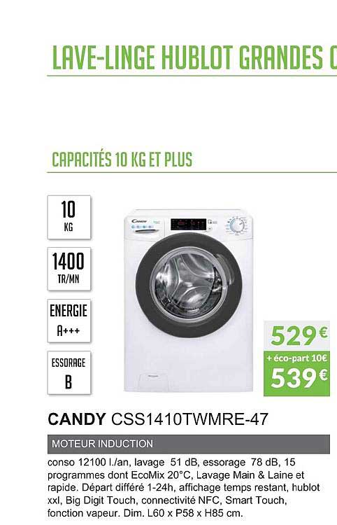 Lave Linge Hublot Candy Css1410twmre 47 Moteur Induction