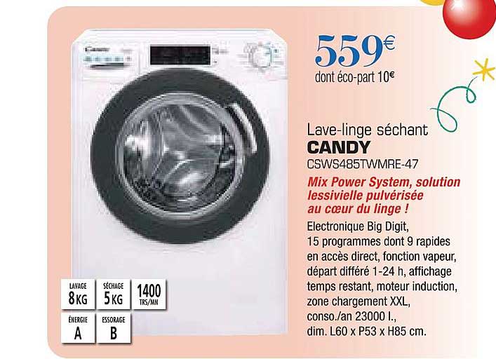lave linge séchant candy csws485twmre 47