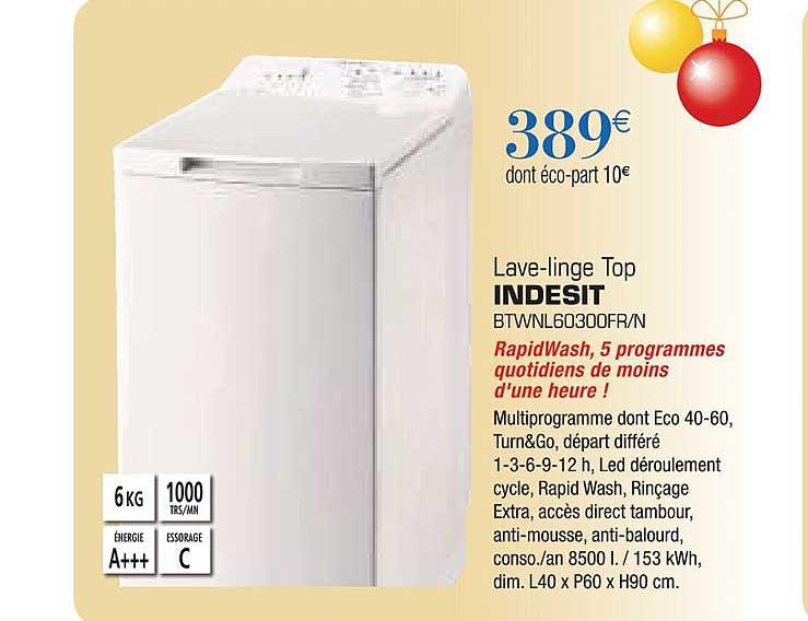 lave linge top indesit btwnl60300fr n