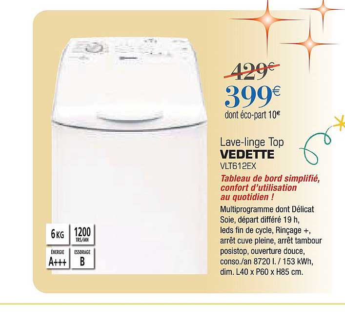 lave linge top vedette vlt612ex
