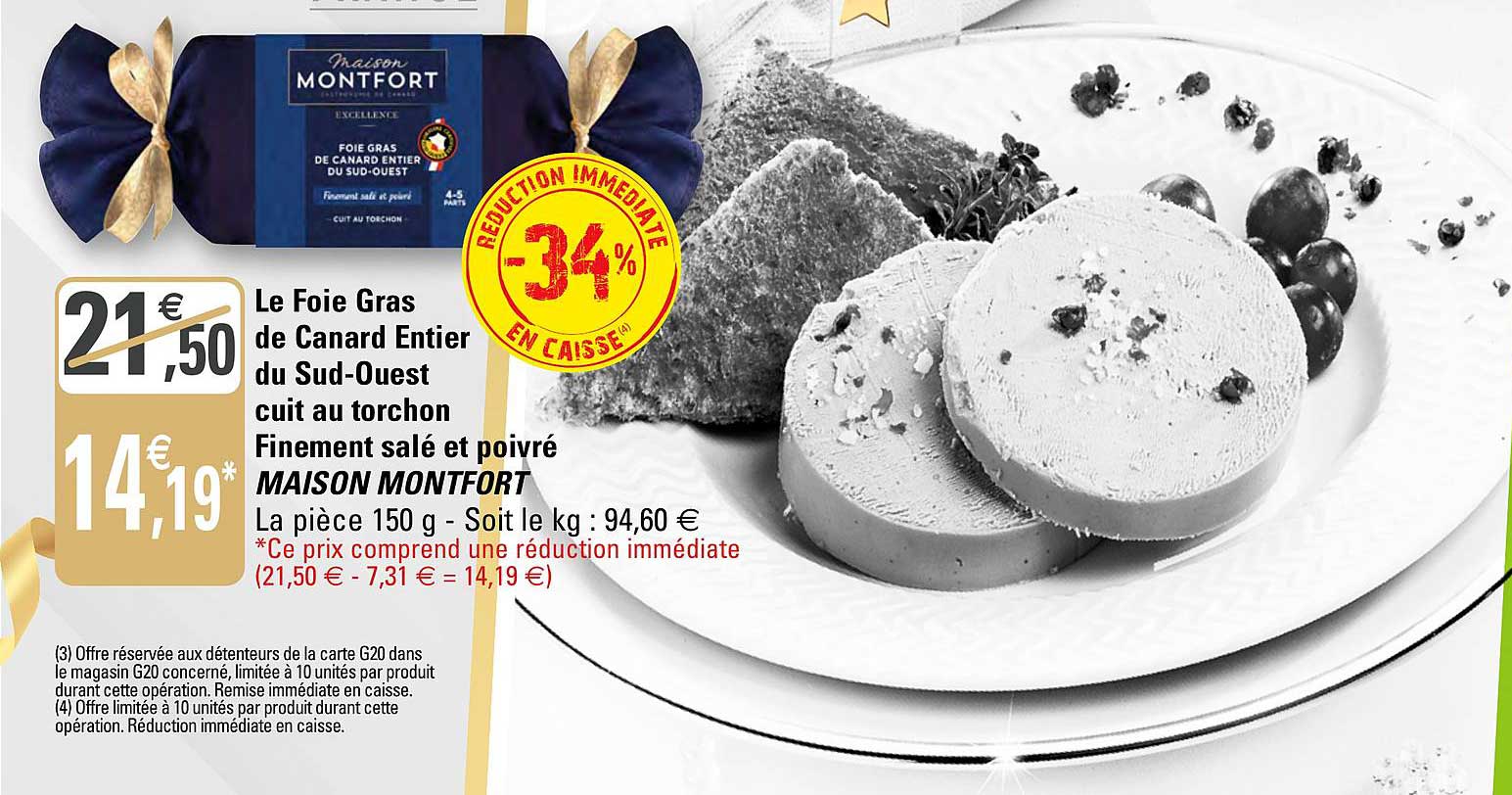 le foie gras de canard entier du sud ouest cuit au torchon finement salé et poivré maison montfort