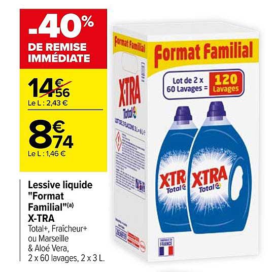 lessive liquide "format familial" xtra -40% de remise immédiate