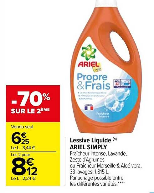 lessive liquide ariel simply -70% sur le 2ème