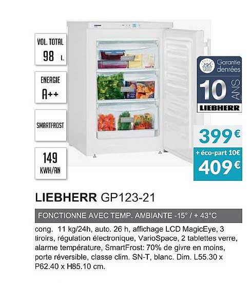 liebherr gp123 21 fonctionne avec temp. ambiante moins 15° +43°c