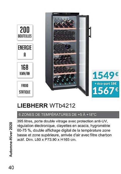 liebherr wtb4212 6 zones température de +5 à 18°c