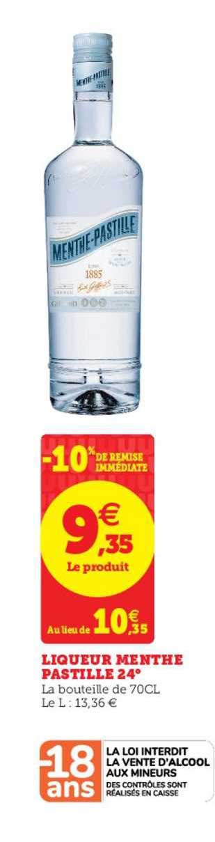liqueur menthe pastille 24° -10% de remise immédiate