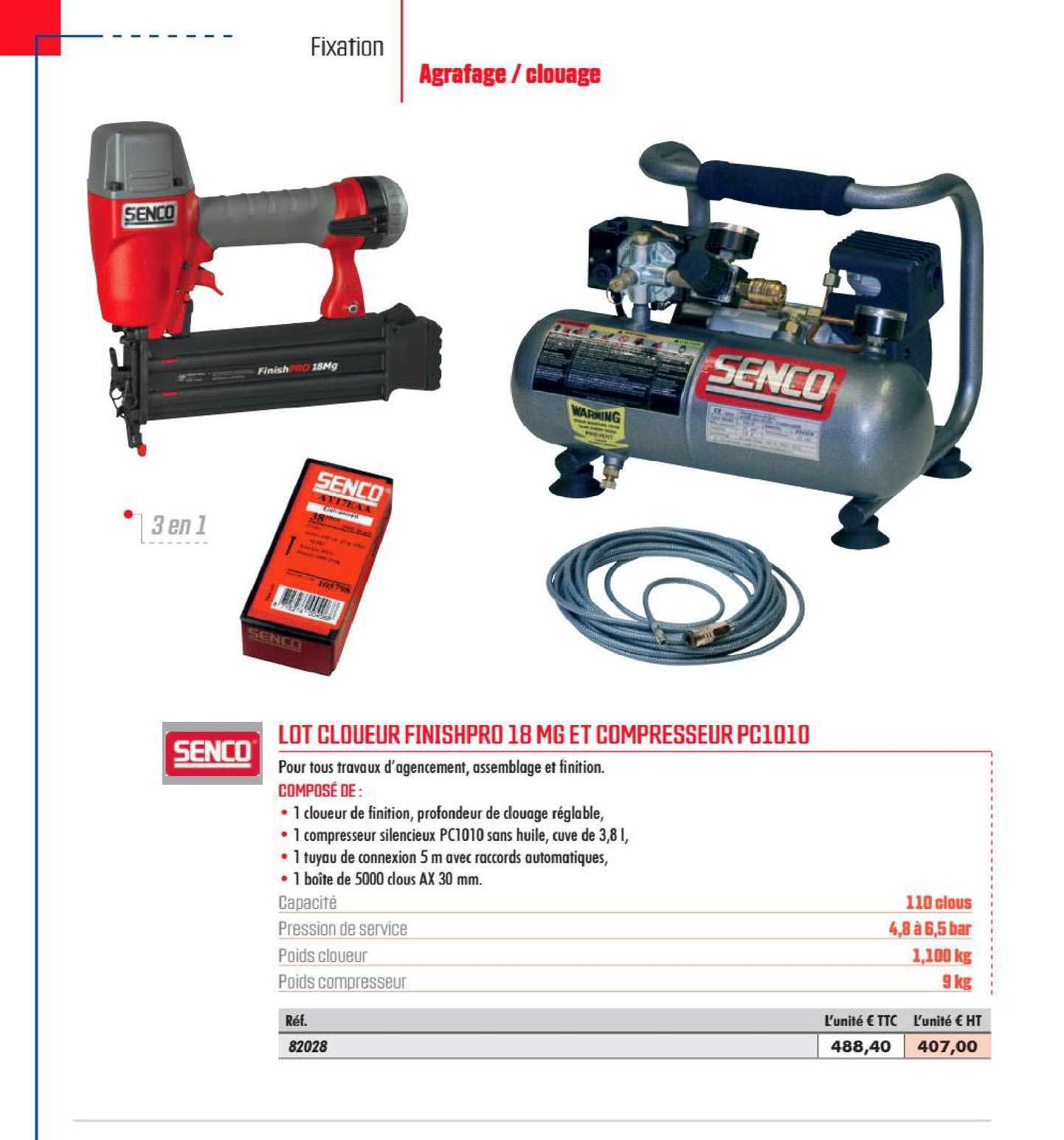 lot cloueur finishpro 18 mg et compresseur pc1010 senco