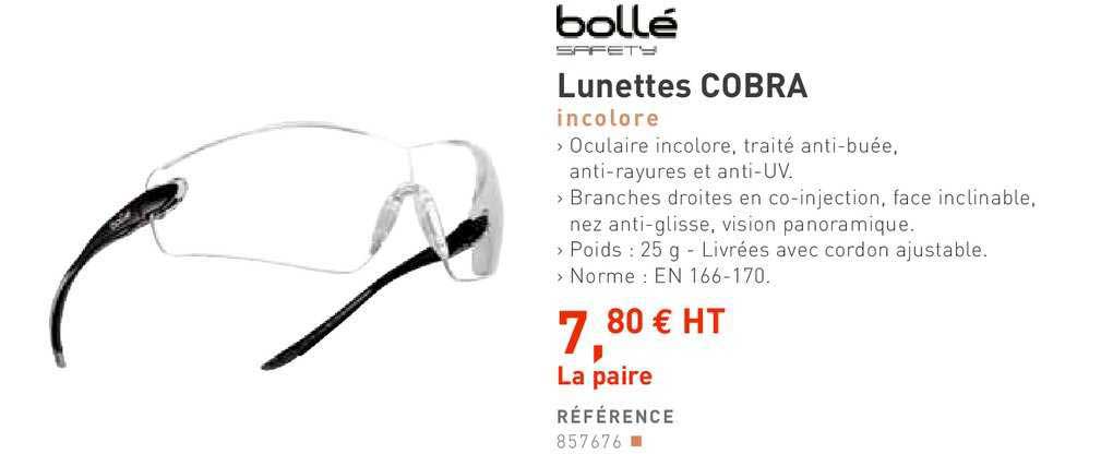 lunettes cobra incolore bollé safety