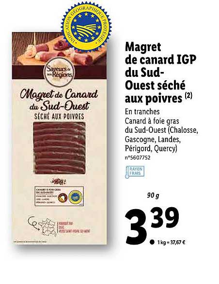 magret de canard igp du sud-ouest séché aux poivres saveurs de nos régions