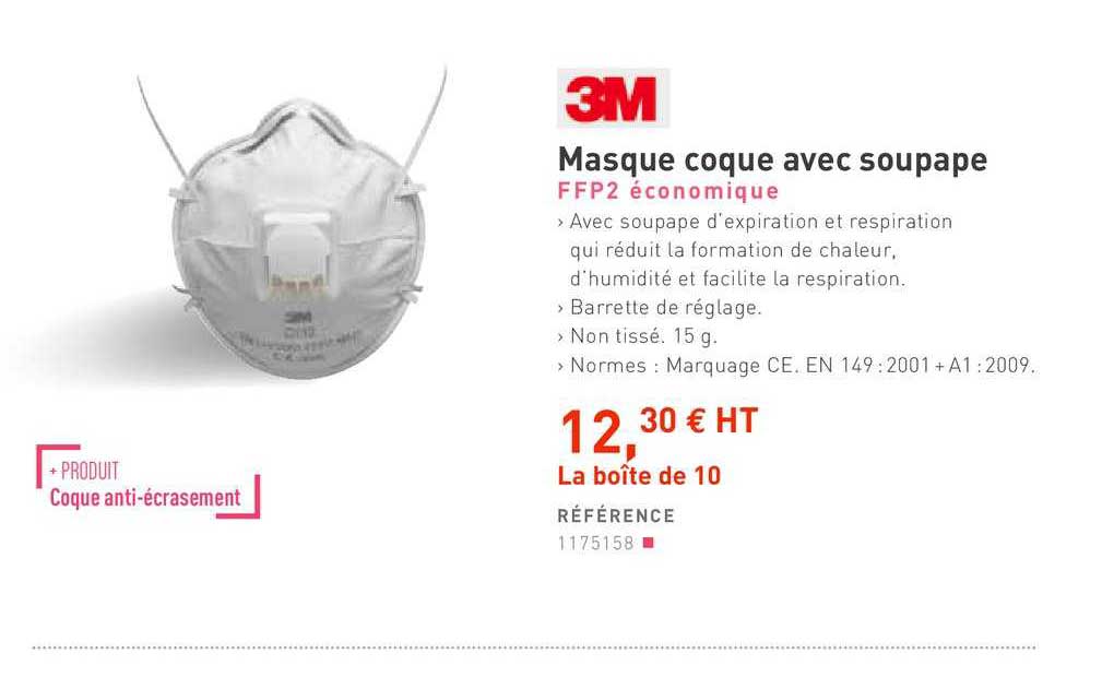masque coque avec soupape ffp2 économique 3m